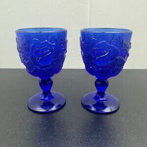 Madonna Inn Cobalt Blue Wild Rose Mosser 5" Wine Glass Goblets Set of 2